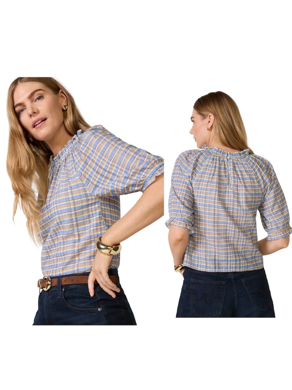 Nation Los Angeles Whitney ruffle Blouse Top Puff Sleeves  S Luxury 100% Cotton